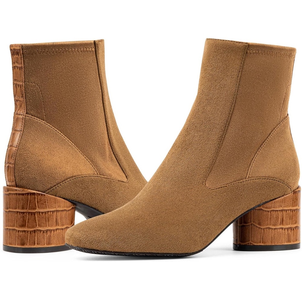 NIB Donald Pliner GAIGE Heeled Ankle Booties in Saddle - Picture 4 of 13